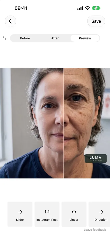 A before and after video with a salon logo in the corner