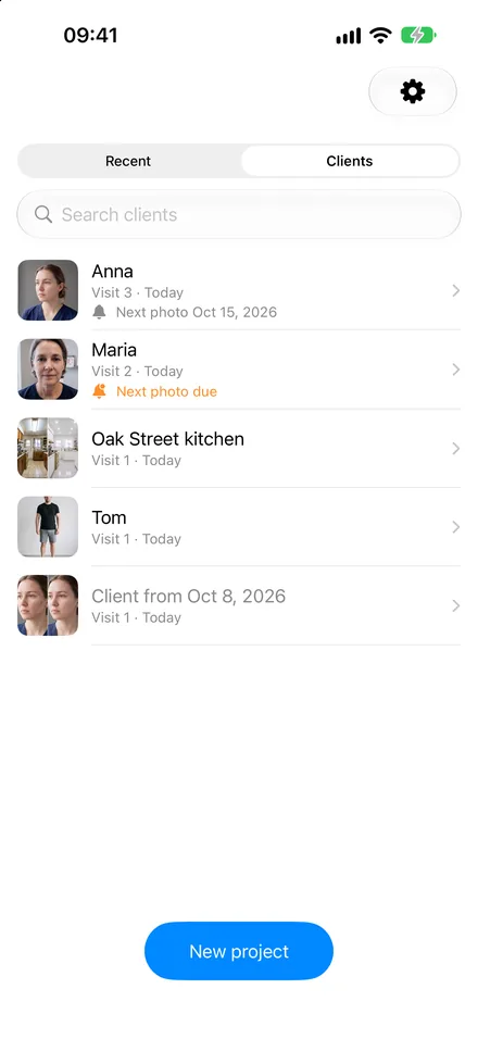 Clients list with visits and reminders